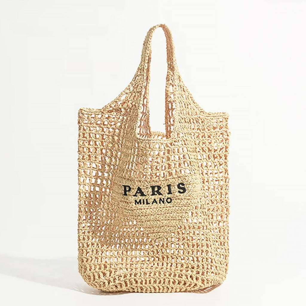 Net straw crochet beach bag