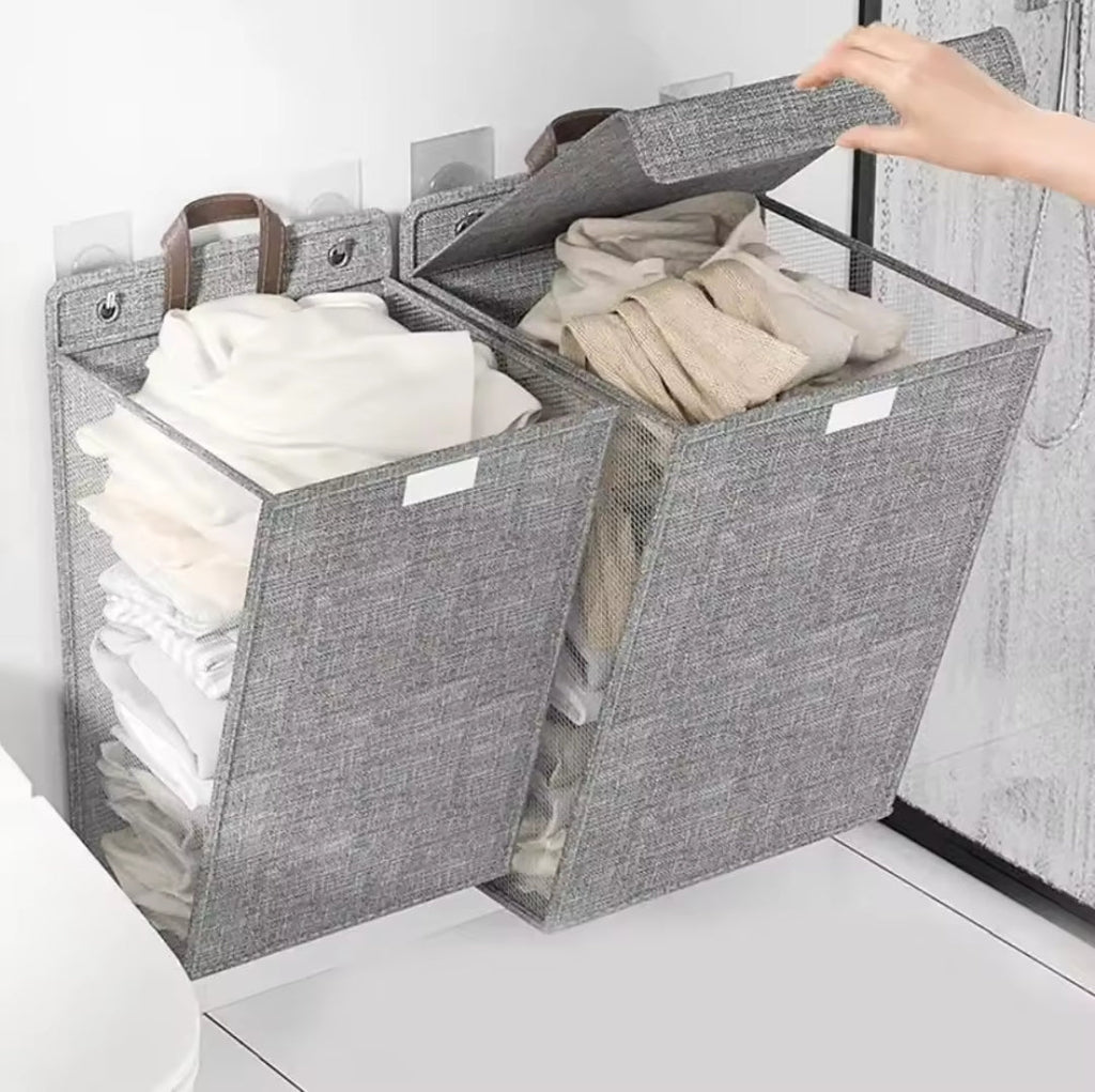 Wall-mounted folding laundry basket