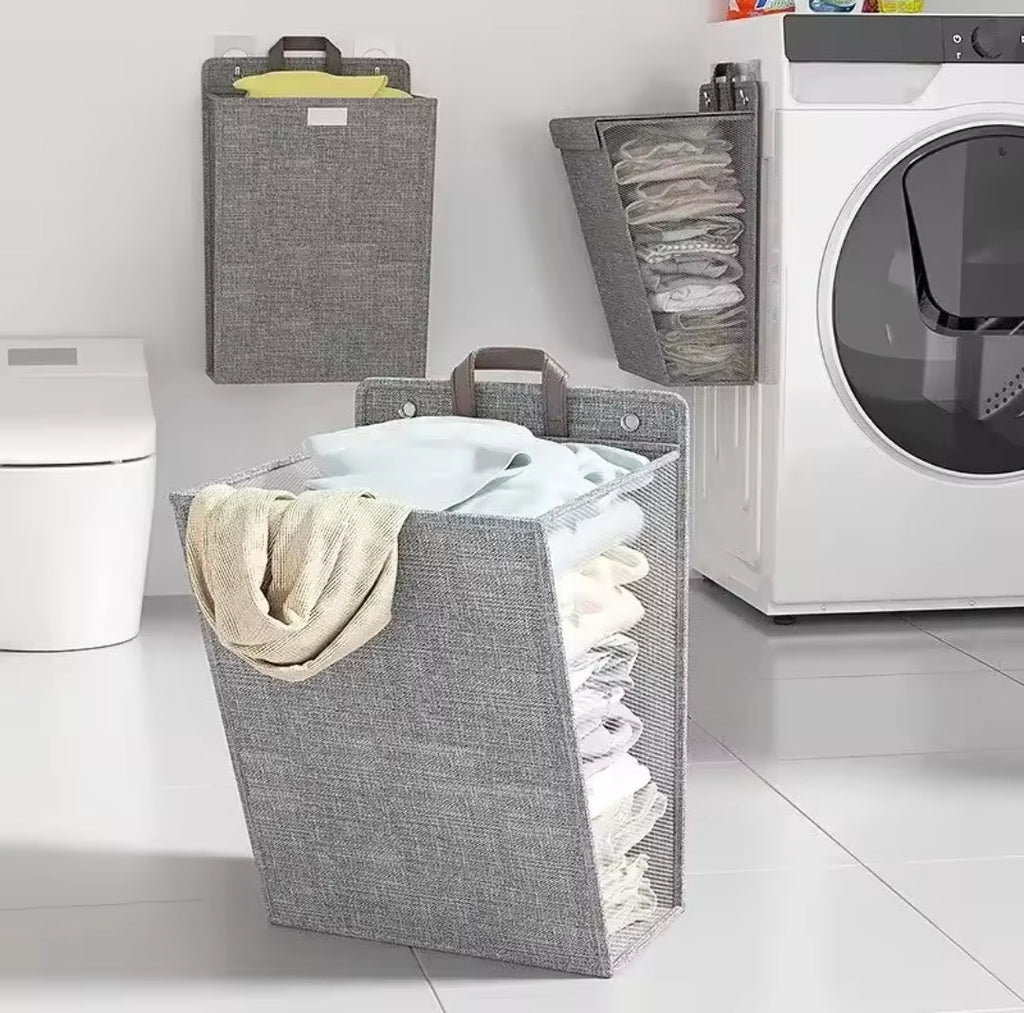 Wall-mounted folding laundry basket