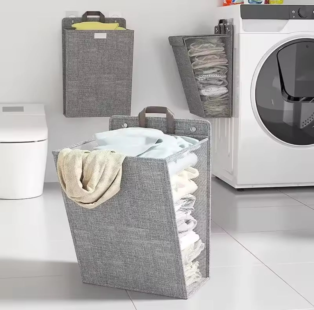 Wall-mounted folding laundry basket