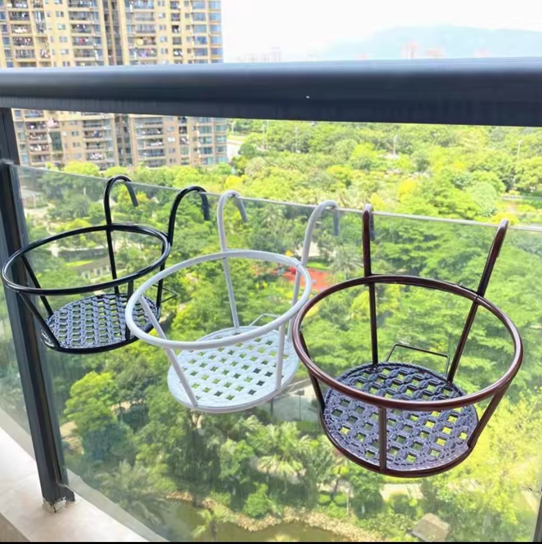 3Pc Over the Balcony Flower Pot Holder Black Nov