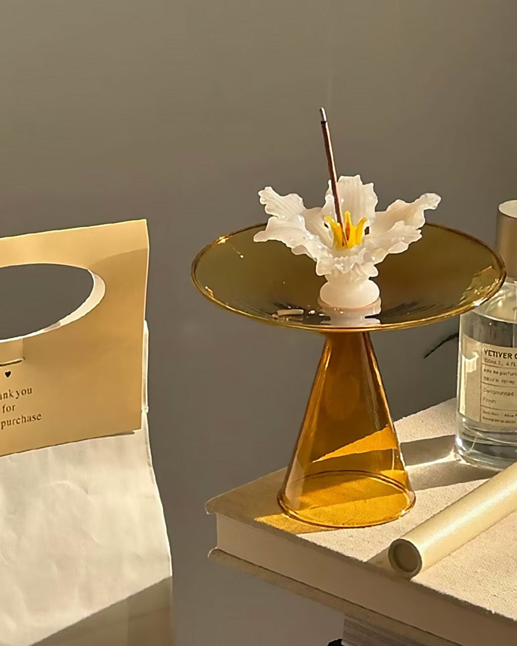 Handmade 3D Glass Ceramic Lily Incense Holder