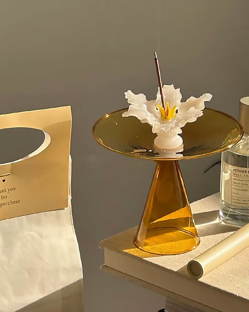 Handmade 3D Glass Ceramic Lily Incense Holder
