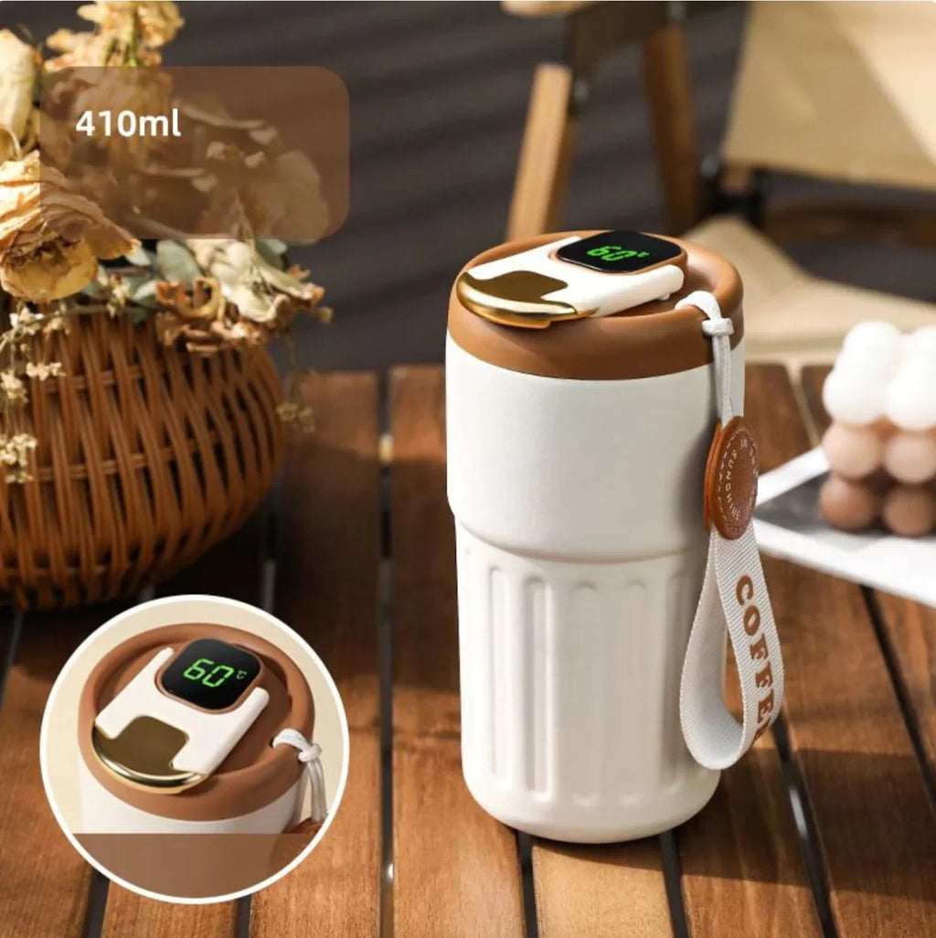 Compact thermos cup with temperature display – 410ml cup for hot and cold drinks