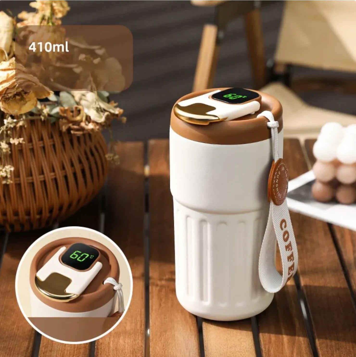 Compact thermos cup with temperature display – 410ml cup for hot and cold drinks