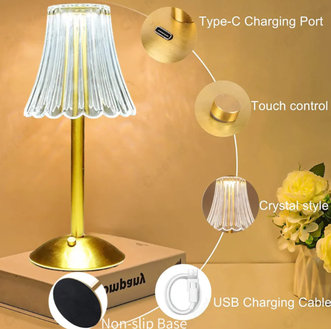 Wireless Crystal Table Lamp with Dimming Function