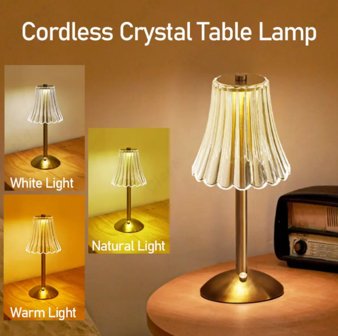Wireless Crystal Table Lamp with Dimming Function