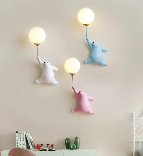 Modern LED Cartoon Wall Lamp – Minimalist Bear Wall Light with 3D Moon