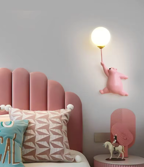 Modern LED Cartoon Wall Lamp – Minimalist Bear Wall Light with 3D Moon