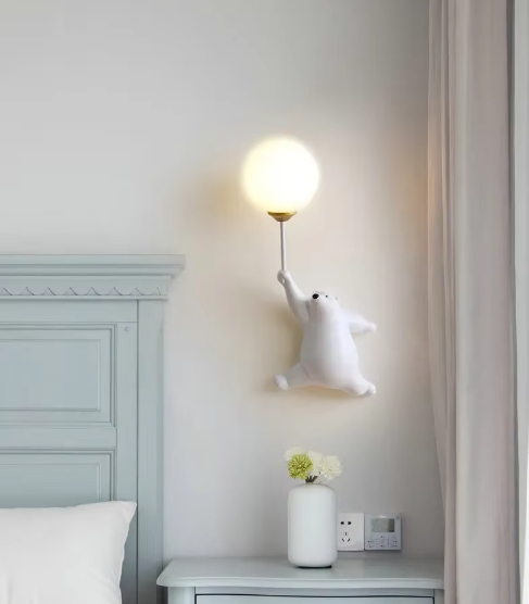 Modern LED Cartoon Wall Lamp – Minimalist Bear Wall Light with 3D Moon