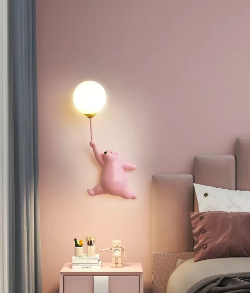Modern LED Cartoon Wall Lamp – Minimalist Bear Wall Light with 3D Moon