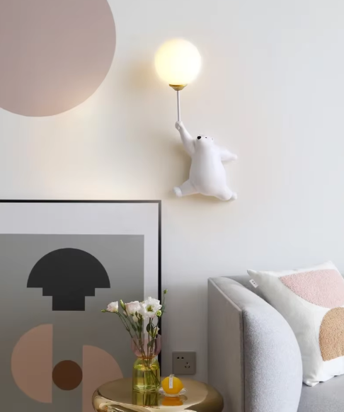 Modern LED Cartoon Wall Lamp – Minimalist Bear Wall Light with 3D Moon