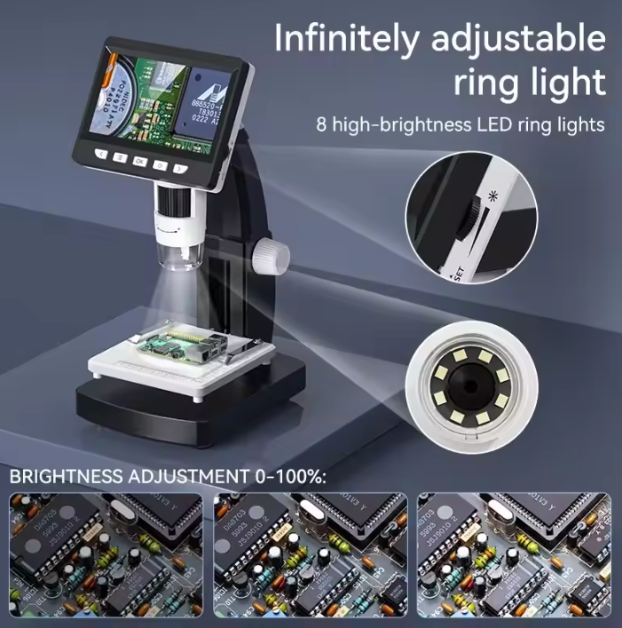 1000X 4.3" LCD Digital Microscope – 1080P Coin Microscope with 8 LED Lights for Soldering, Repairs, and Inspection