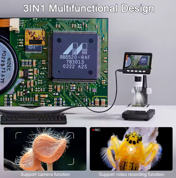 1000X 4.3" LCD Digital Microscope – 1080P Coin Microscope with 8 LED Lights for Soldering, Repairs, and Inspection