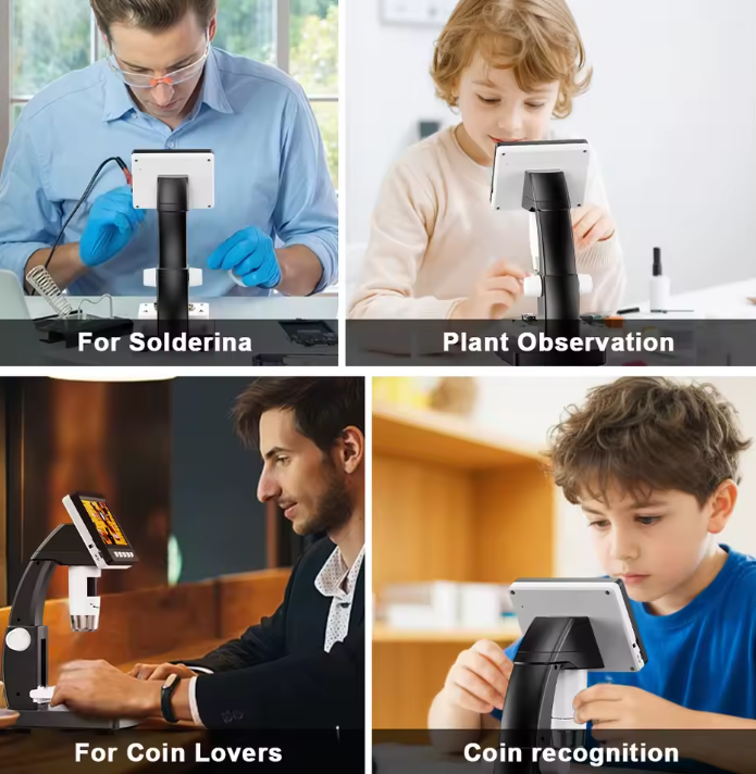 1000X 4.3" LCD Digital Microscope – 1080P Coin Microscope with 8 LED Lights for Soldering, Repairs, and Inspection