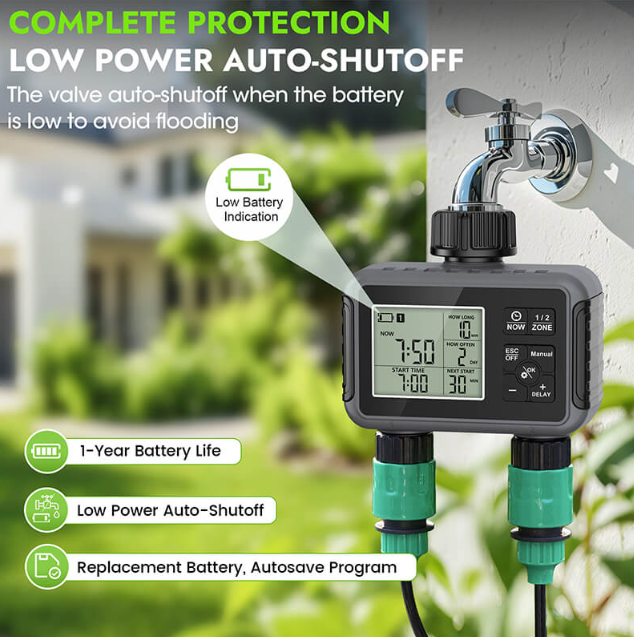 Dual-Zone Sprinkler Water Timer with Smart Scheduling & LCD Display