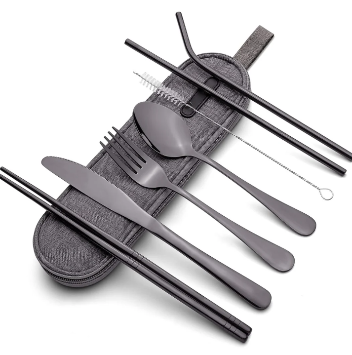 Compact stainless steel cutlery set for on the go