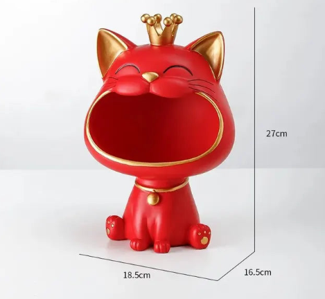 Laughing Lucky Cat Decoration, Bowl for Sweets and Jewelry, Modern Design