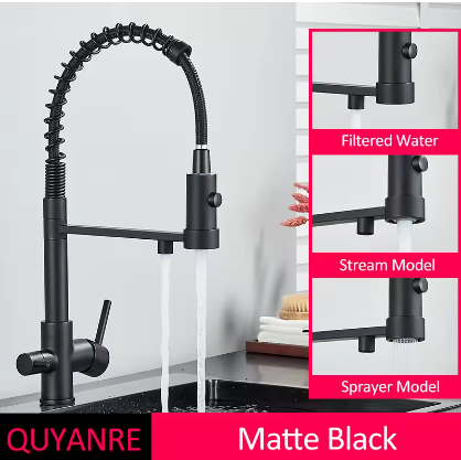 Sandsberg Black Filter Kitchen Faucet with Dual Outlet – Mixing Tap with Water Filter for Kitchens, Water Treatment and Cleaning