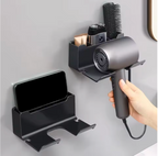 Multifunctional hair dryer holder – wall mounted | no drilling | with plug storage | ABS plastic