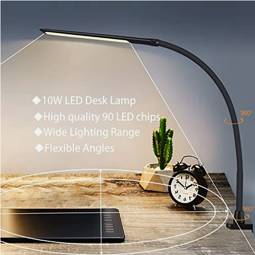 LED Desk Lamp With Clamp, Flexible Gooseneck And 3 Light Modes