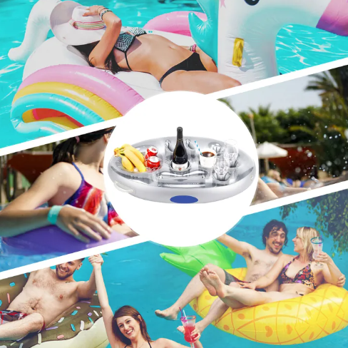 Floating Drink Holder For Pool With Cup Slots And Snack Tray