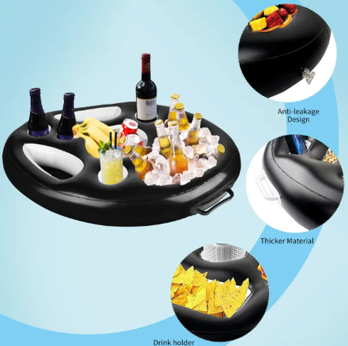 Floating Drink Holder For Pool With Cup Slots And Snack Tray