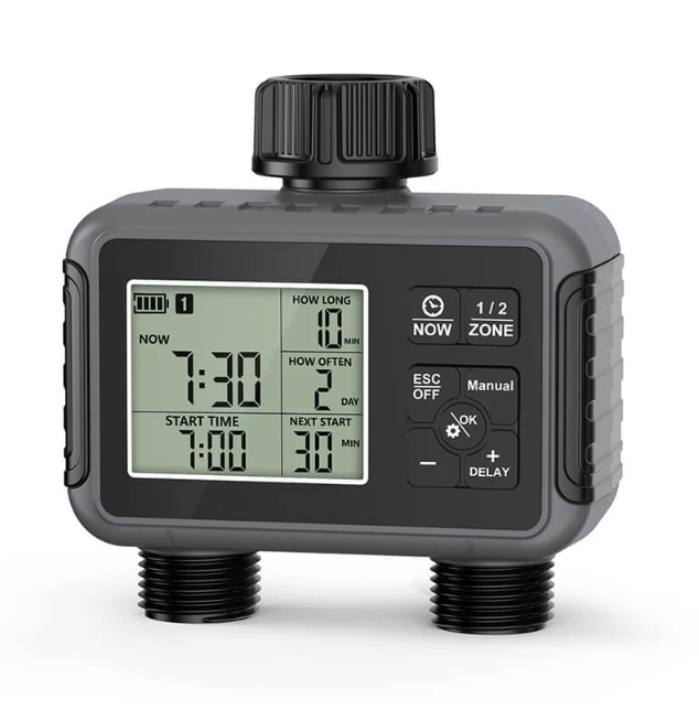 Dual-Zone Sprinkler Water Timer with Smart Scheduling & LCD Display