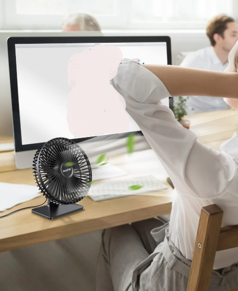 Mira Oscillating USB Fan – Silent, Compact & 4 Speeds for Desks and Nightstands