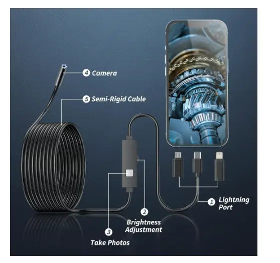 HD Inspection Endoscope Camera – Waterproof with Adjustable LED Light