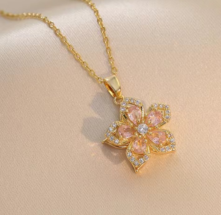 Rotating Flower Pendant Necklace – Non-Tarnish Versatile Jewelry
