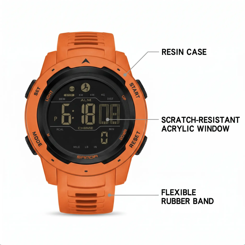 Waterproof Military Pedometer Digital Watch