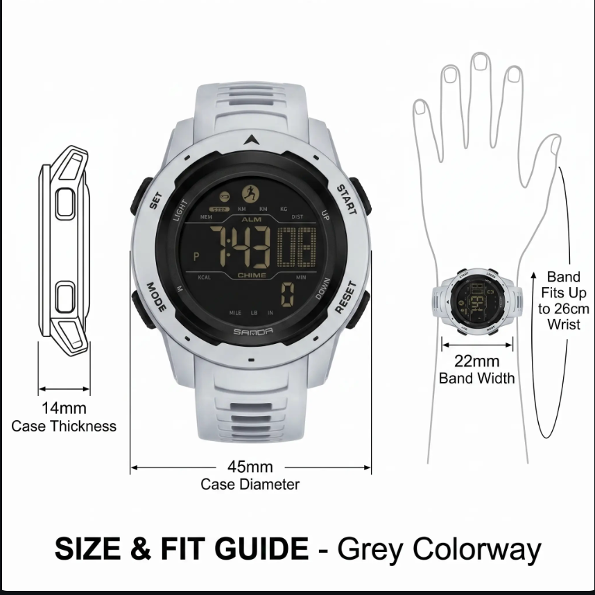 Waterproof Military Pedometer Digital Watch