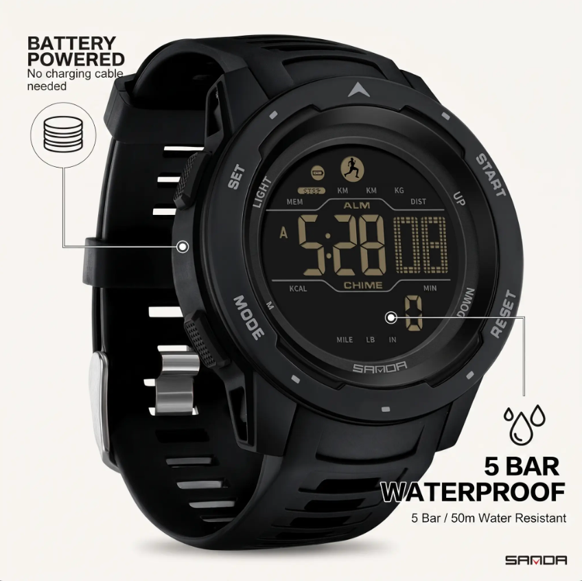 Waterproof Military Pedometer Digital Watch