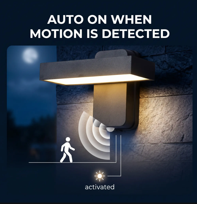 PIR Motion Sensor Outdoor Wall Light | IP65 Waterproof, Rotatable Design & Adjustable Length for Gardens and Entrances