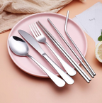 Compact stainless steel cutlery set for on the go