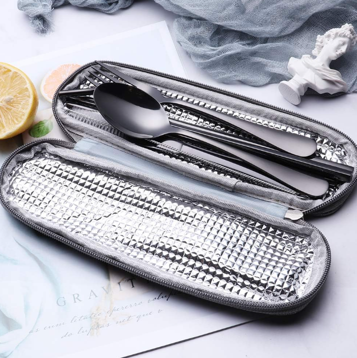 Compact stainless steel cutlery set for on the go