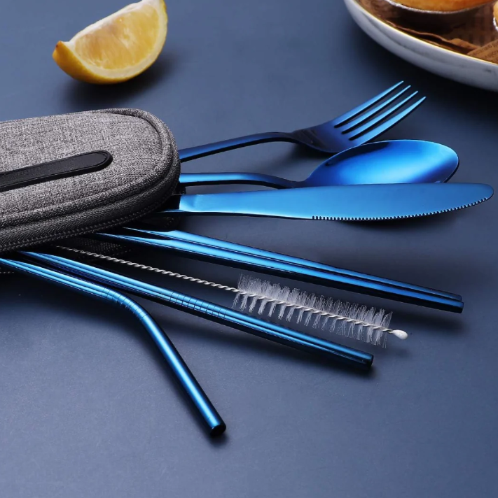 Compact stainless steel cutlery set for on the go