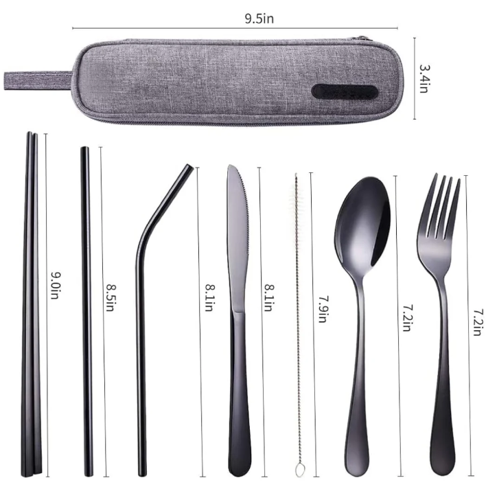 Compact stainless steel cutlery set for on the go
