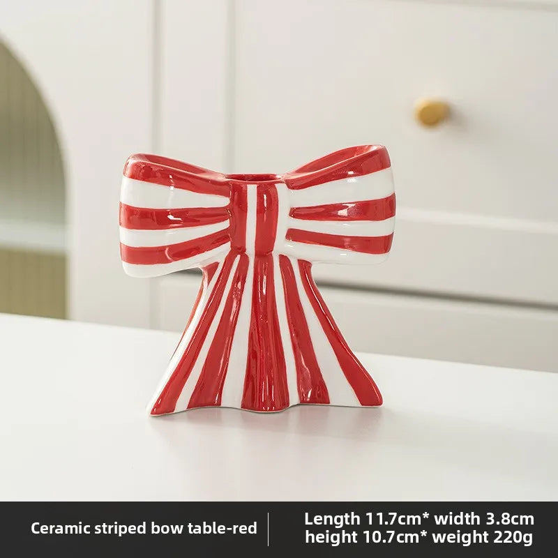 Classic Striped Bow Ceramic Candle Holder