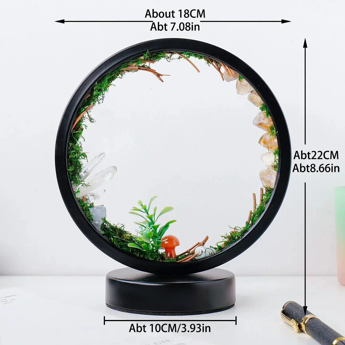 Elegant night light - Round frame - Green crystals - Chic decoration
