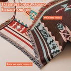 AztecaLoom Boho Blanket | XXL Aztec Throw with Fringes | Southwestern Ethno Style | Vintage Throw Blanket made of Cotton Blend