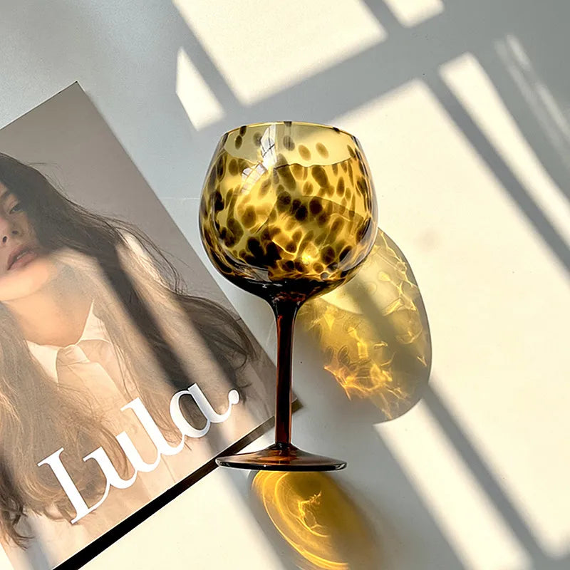 Vintage Amber Leopard-Print Wine Glass