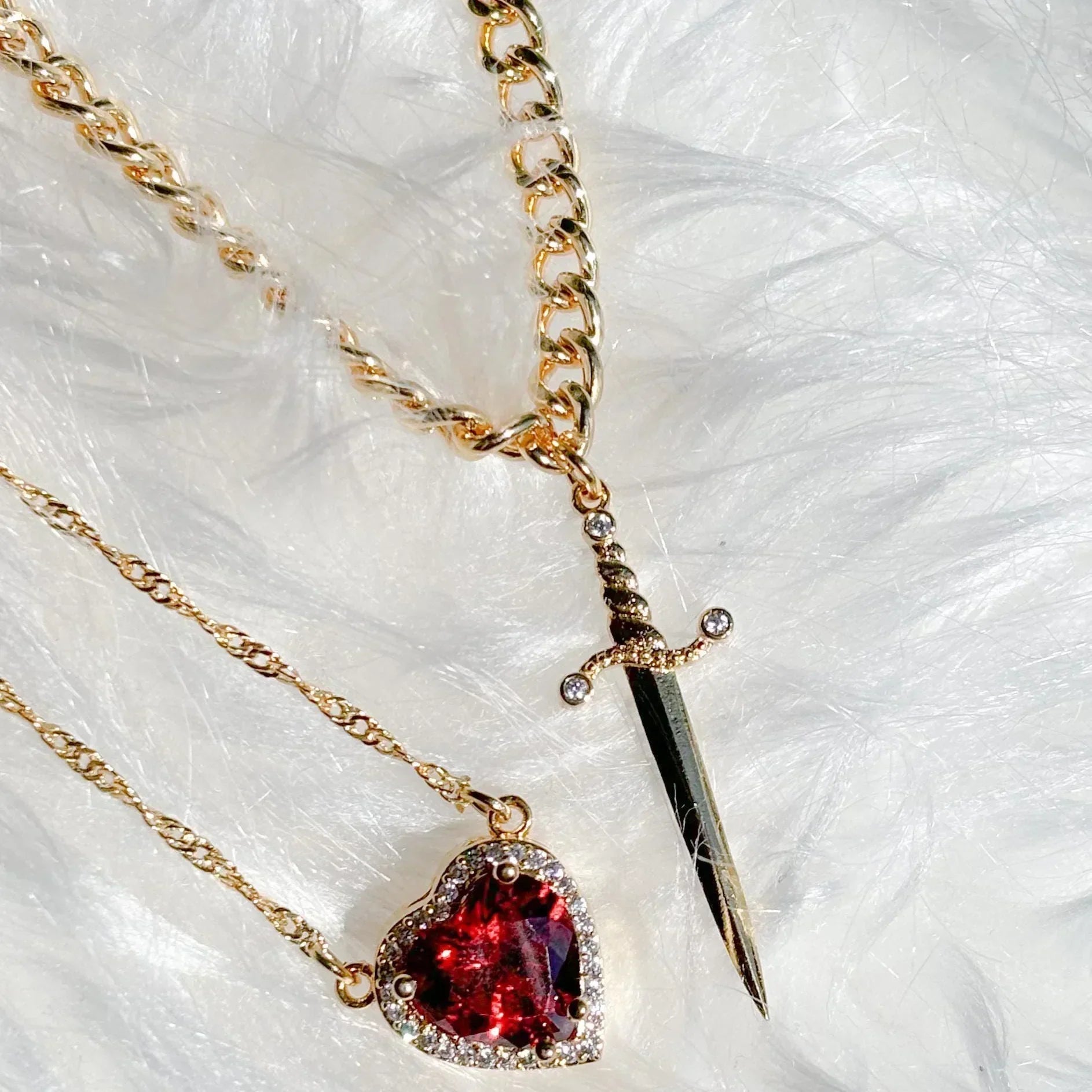Heart and Sword Couple Necklaces