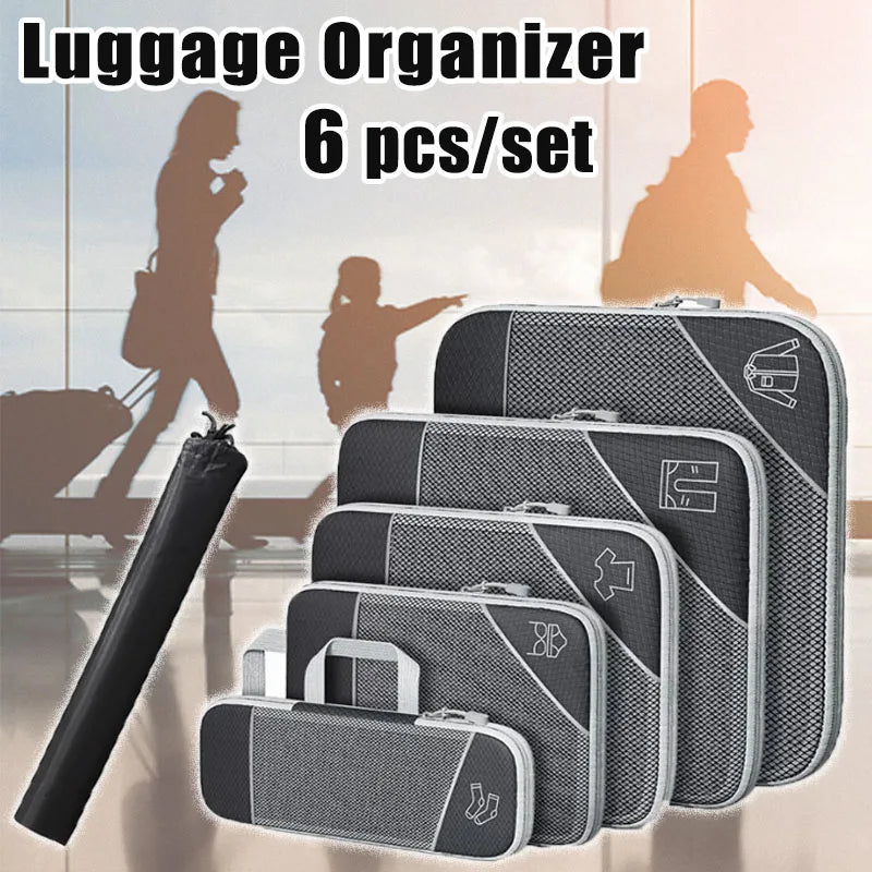 PackEase Travel Organizer Set | 6-piece | Compressible Suitcase Bags | Waterproof & Space Saving
