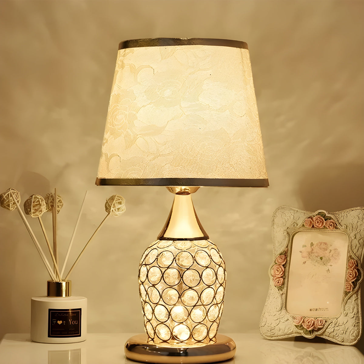 Lustrelia Crystal Optic Table Lamp | LED Lighting & Touch Function | Elegant Play of Light | 220V | Plastic