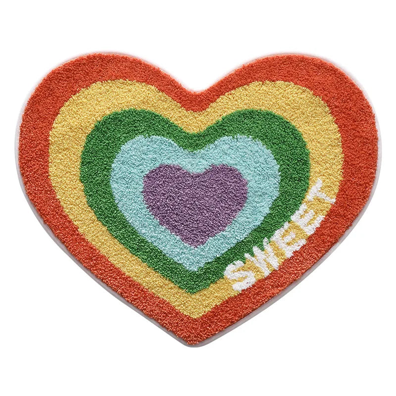 Heart-Shaped Rainbow Tufted Mat