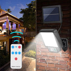 LumoVolt Solar light with motion sensor | 72 COB LEDs | Remote control & 5 m solar panel cable | 3 modes | IP65 weatherproof