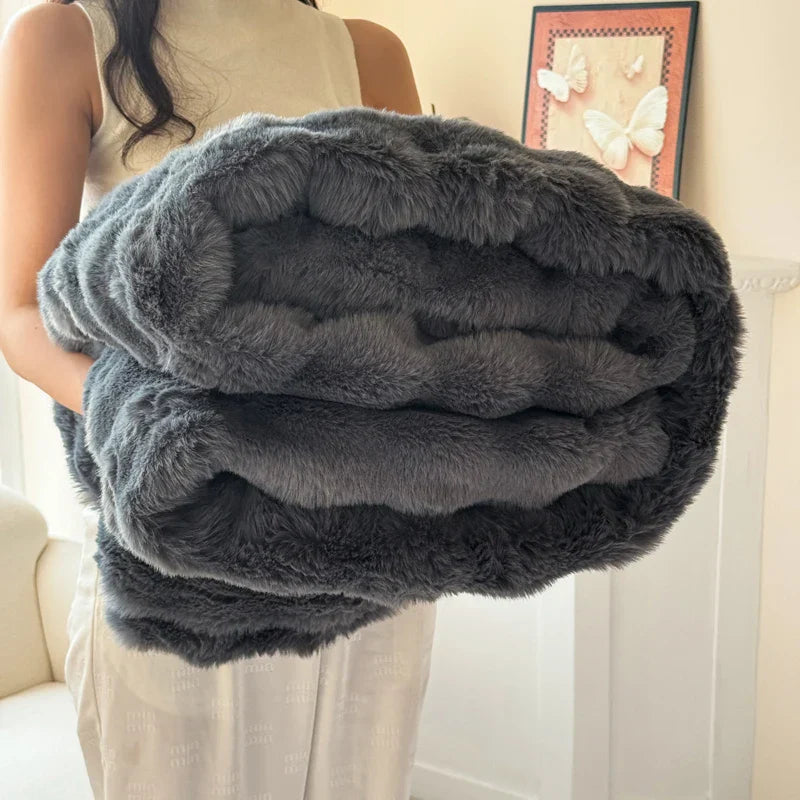 CosyLuxe Plush Blanket Double Layer Extra Thick Soft Rabbit Fur Imitation Easy Care