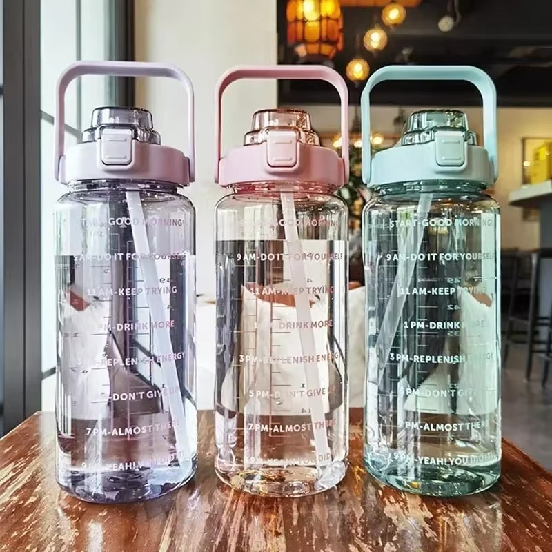 Large 68oz Sports Water Bottle with Straw and Time Marker for Gym and Outdoor Fitness